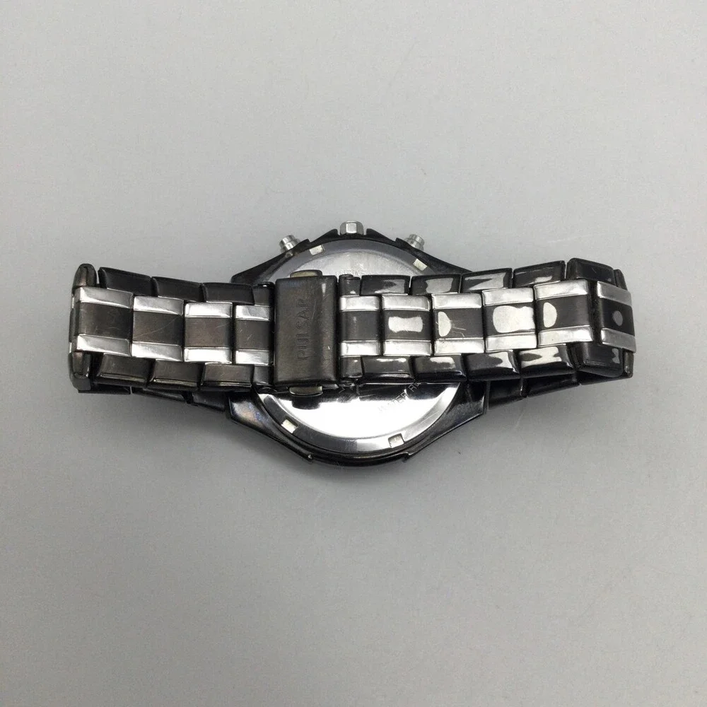 Pulsar Chronograph Mens Watch 38mm Date Stainless VD53-X060 New Battery 6.75